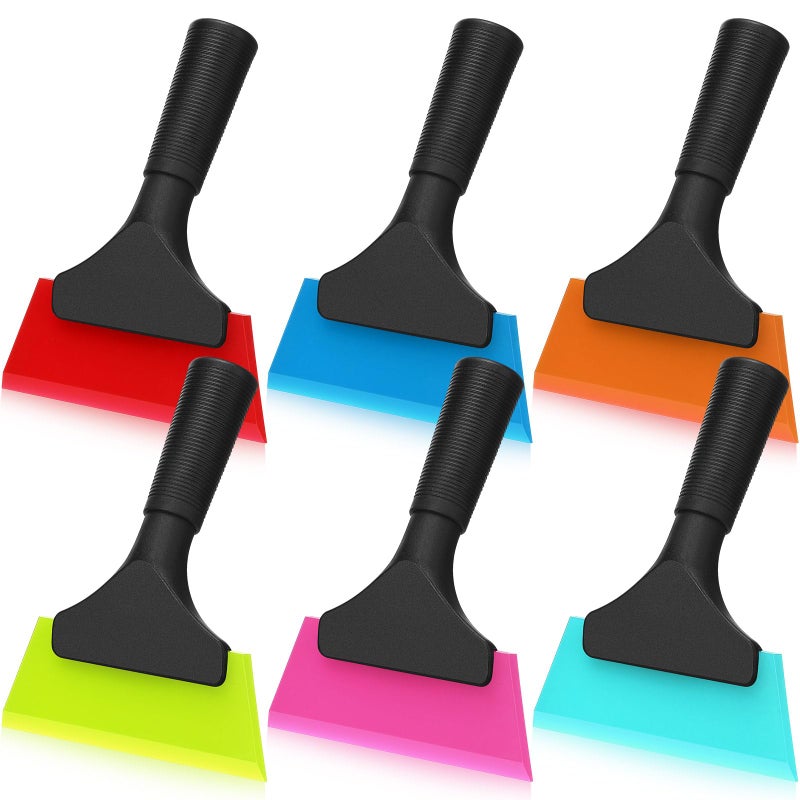 Datanly 6 Pcs Small Squeegee 5 Inch Window Tint Silicone Squeegee Cleaning with Non Slip Handle Wiper Window Tinting Tools for Car Glass Mirror Shower Bathroom Auto 6 Colors